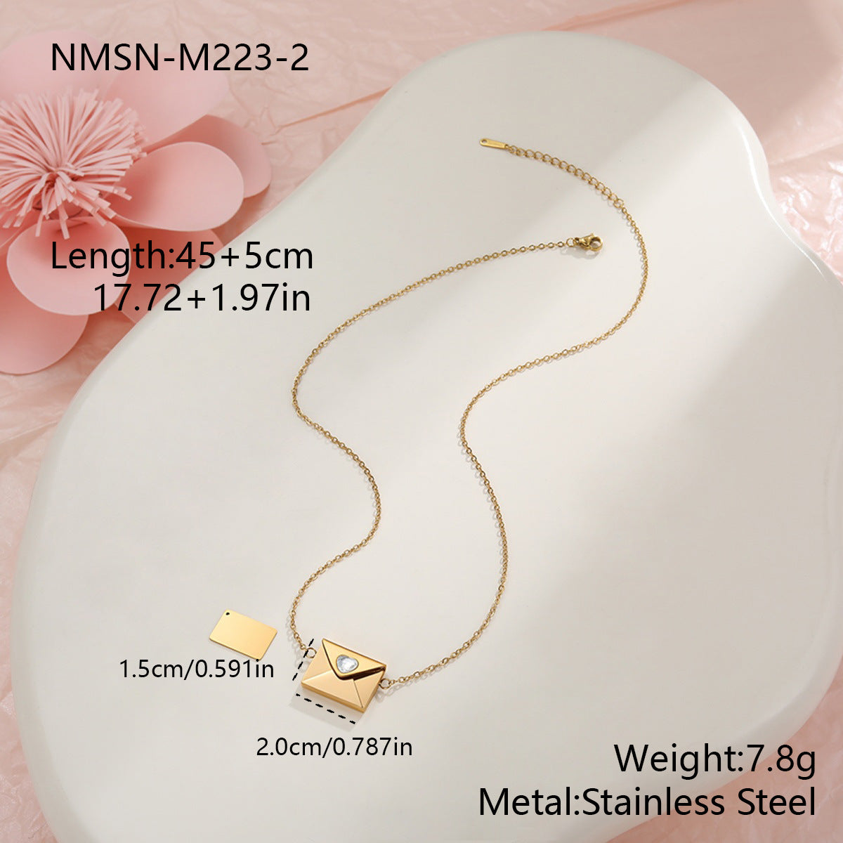 Elegante collana da donna in acciaio inossidabile placcato oro 18 carati con ciondolo a forma di busta a cuore fai da te