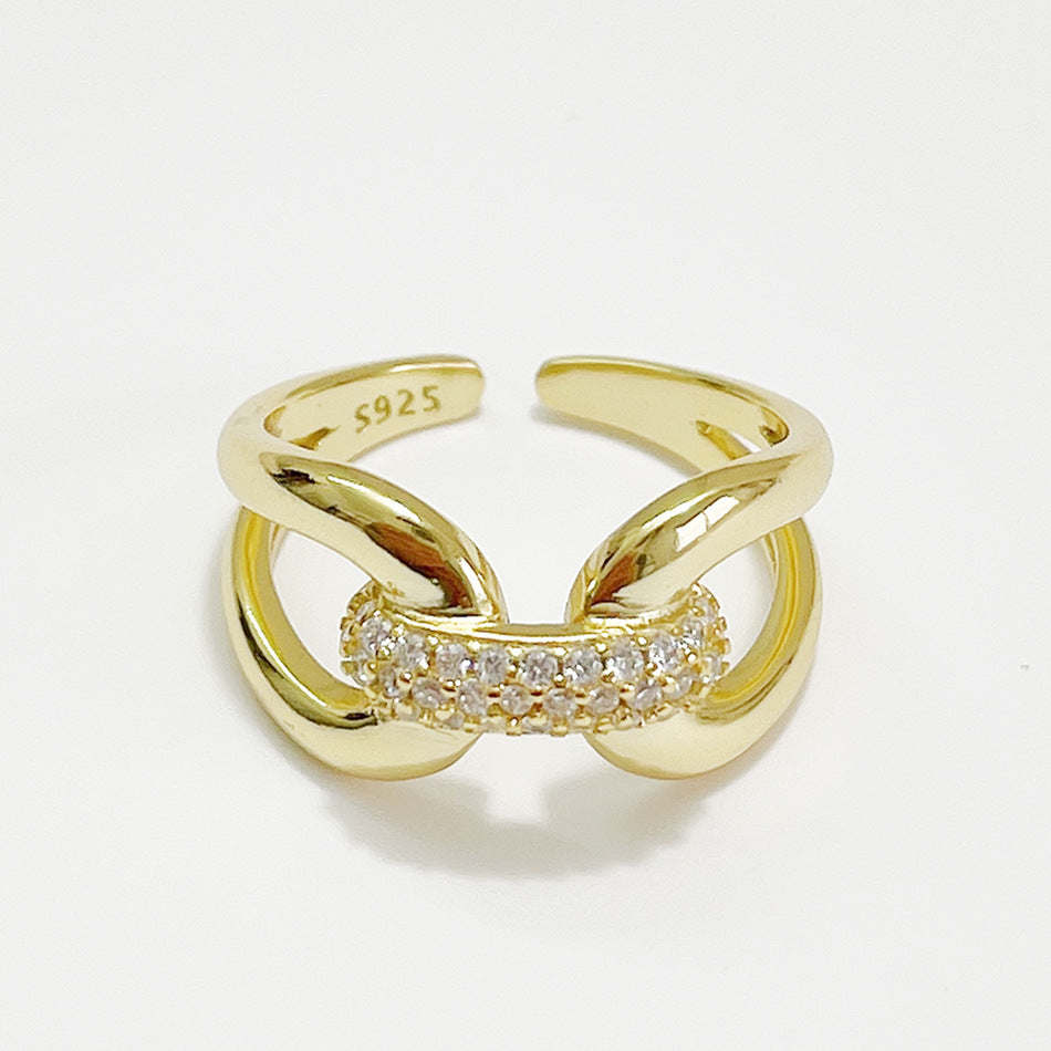 Adjustable Geometric 925 Sterling Silver Plated Rhinestone Ring for Women