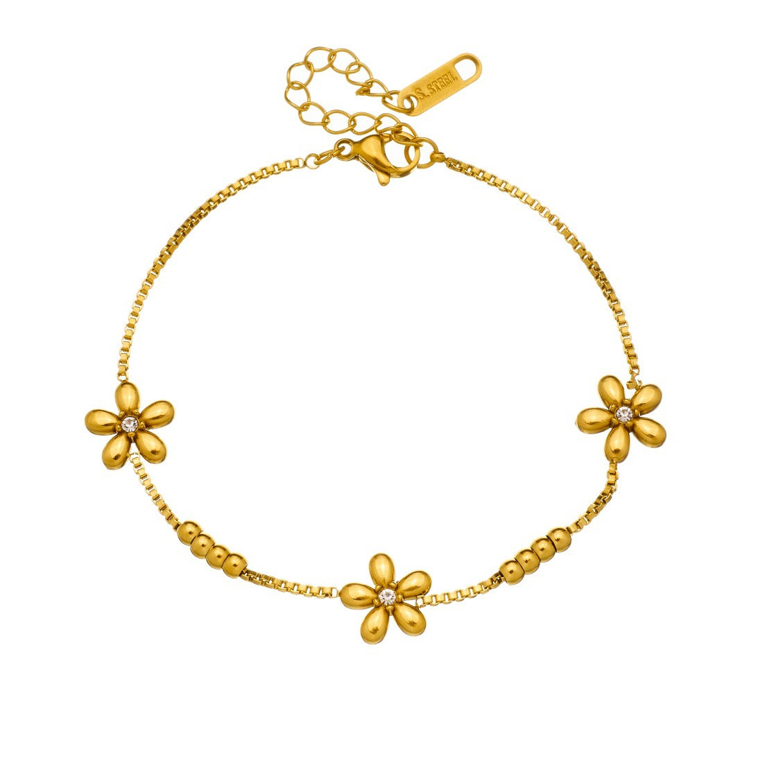 Minimalist Gold Plated Floral Rhinestone Stainless Steel Bracelet