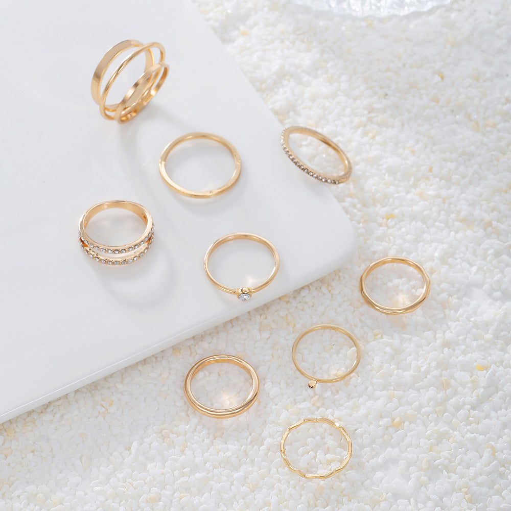 Minimalist Vintage Geometric Alloy Ring with Rhinestone and Crystal Inlay Plated Finish Unisex