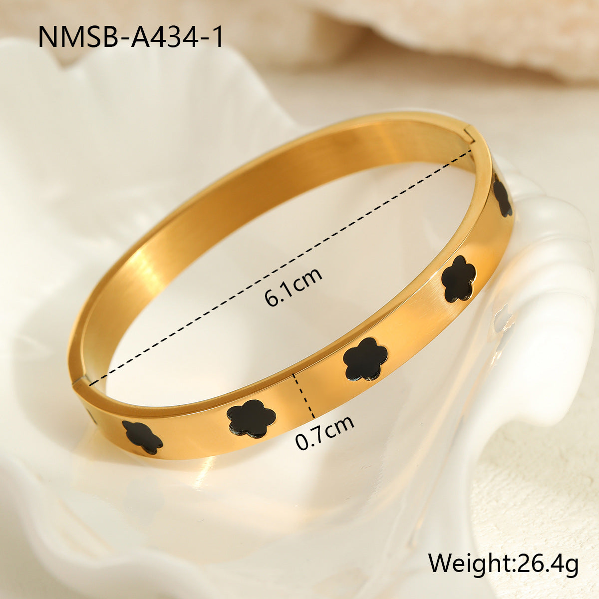 Bracciale da donna in acciaio inossidabile con intarsio in madreperla a forma di fiore, stile OL alla moda, con finitura placcata