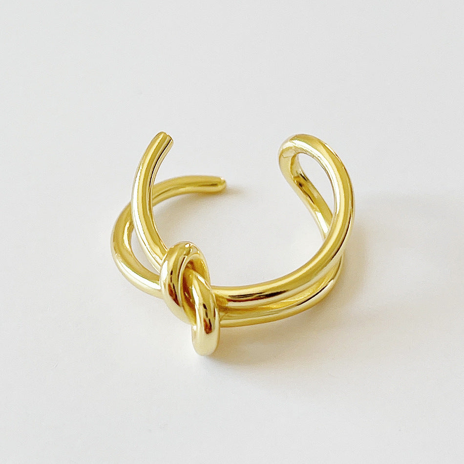 Anello Aperto Nodo Geometrico Minimalista in Argento Sterling 925 Placcato Oro da Donna