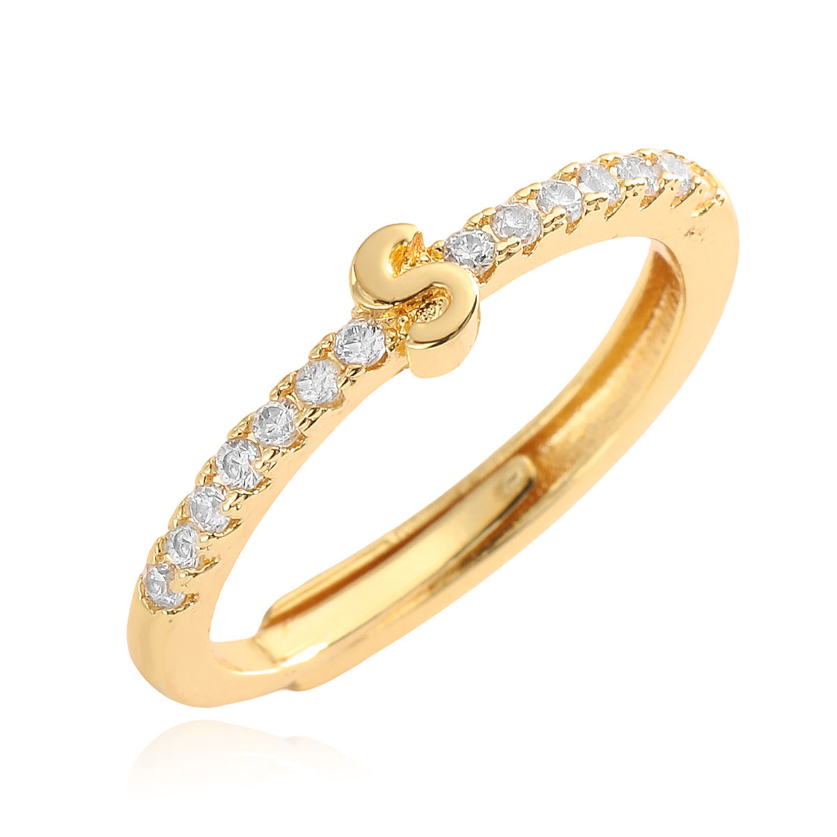 Anello in Rame Geometria Minimalista con Placcatura in Oro 18K e Zirconia Cubica, Design Regolabile a Lettera per Donna
