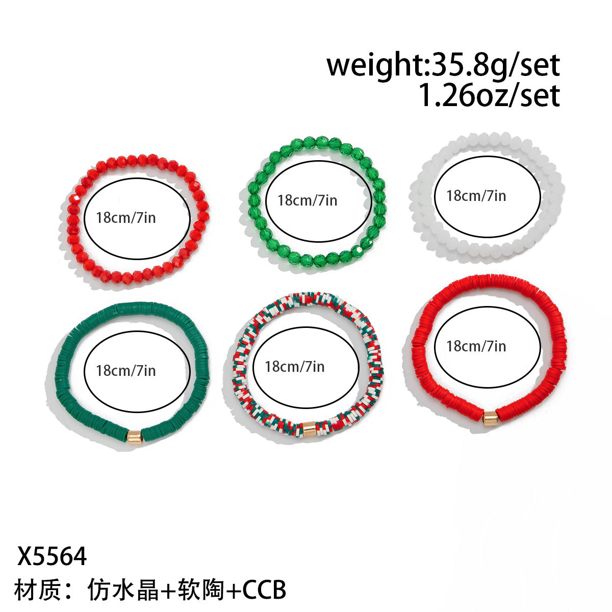 Conjunto de Pulseras de Arcilla Polimérica Hechas a Mano Estilo Dibujo Animado de Navidad con Cuentas de Letras de Muñeco de Nieve, Corazones, Estrellas y Formas Geométricas para Mujer