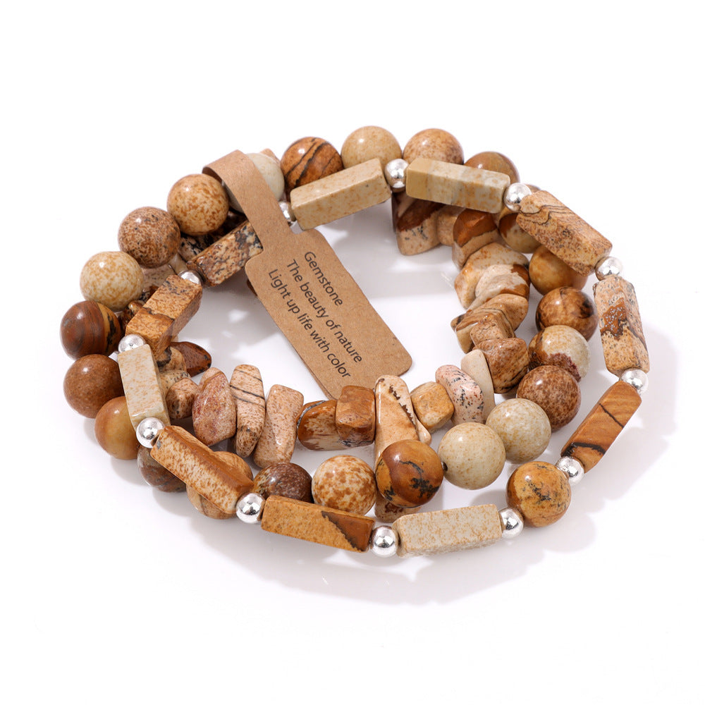 Vintage Geometric Rectangle Crystal Beaded Bracelet Set for Unisex