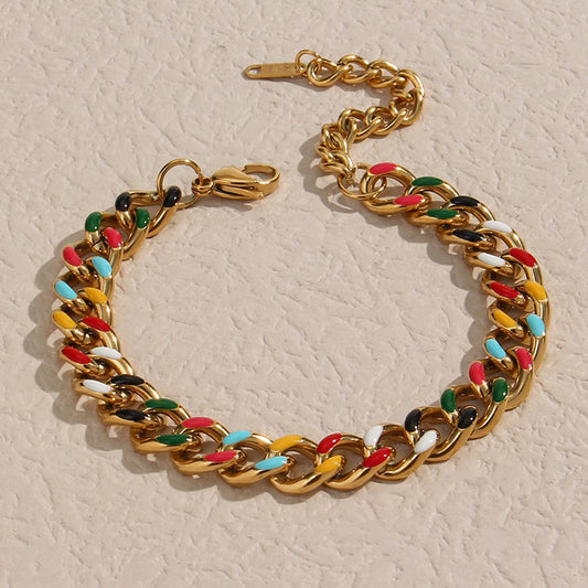 Bracciale da donna a maglie cubane placcato in acciaio inossidabile geometrico minimalista