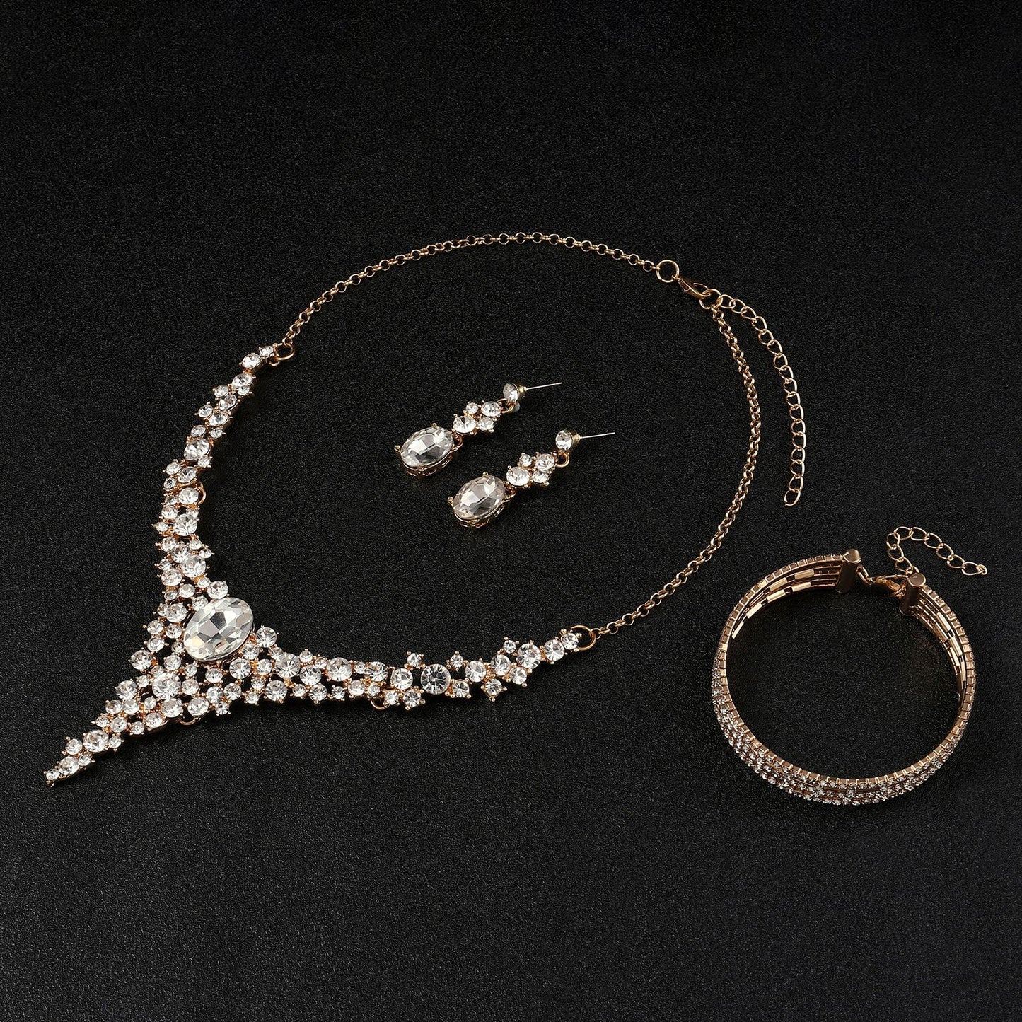 Completo collana da donna stile OL alla moda con ciondoli a campana a forma di cuore e goccia con strass e lega placcata oro su catena a O
