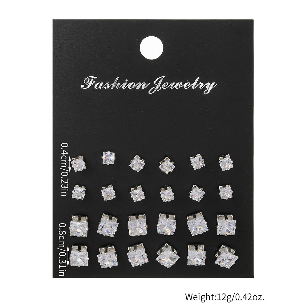 Minimalist Geometric Round and Square Micro-inlay Cubic Zirconia Alloy Earrings for Women