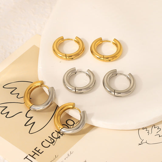 Pendientes de Aro Minimalistas Geométricos de Acero Inoxidable con Baño de Oro de 18K para Mujer