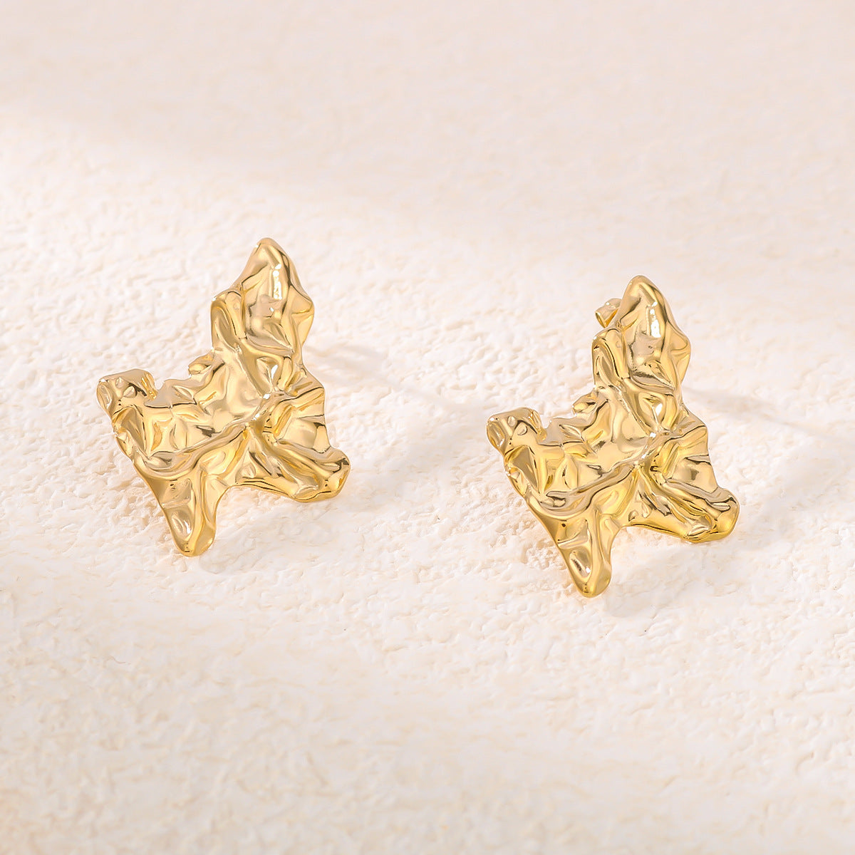Vintage Asymmetrical Butterfly Leaf Earrings in Stainless Steel with 18K Vacuum Plating for Women