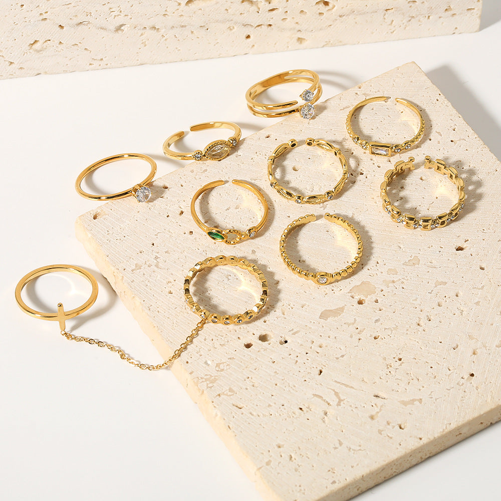 Anello da donna minimalista geometrico vintage in acciaio al titanio con intarsio di zirconi