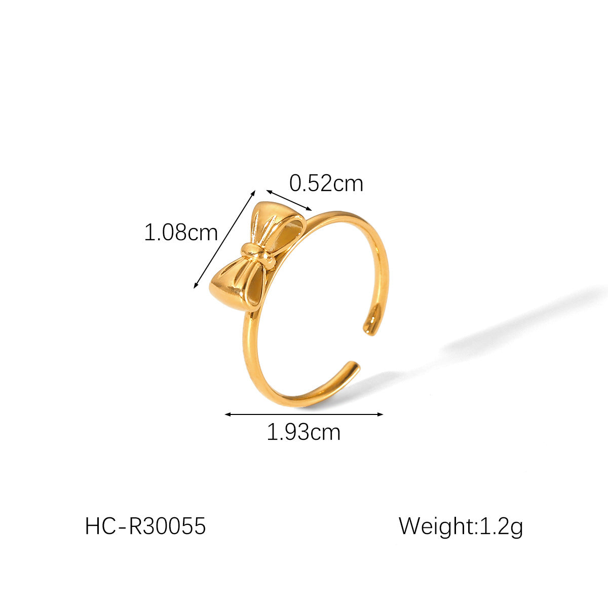 Anello da donna alla moda placcato oro 18 carati in acciaio inossidabile martellato a forma di fiocco con perla e zircone