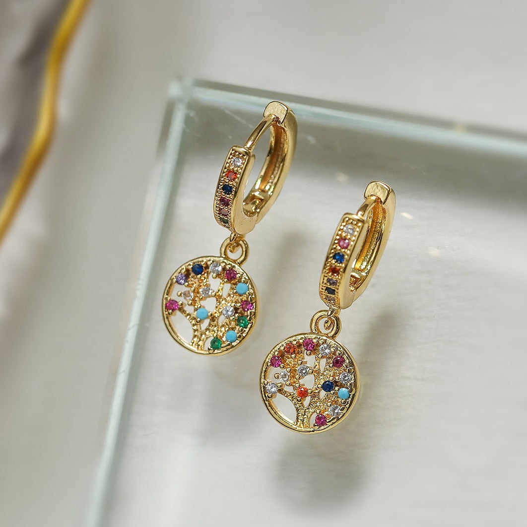Minimalist Geometric Palm Tree Hand-Shaped Earrings in Brass with Real Gold Plating and Zircon Inlay