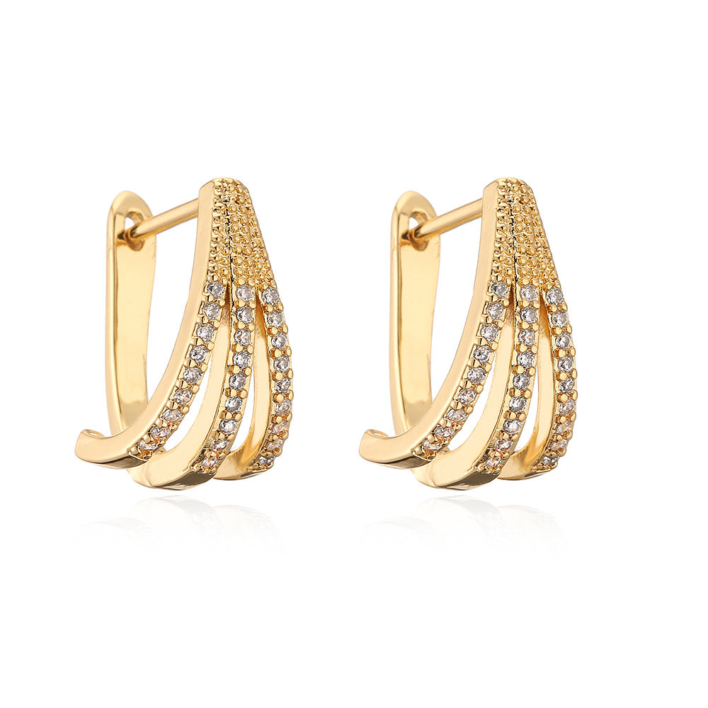Orecchini geometrici irregolari minimalisti da donna in rame placcato oro 18 carati e intarsio in zircone