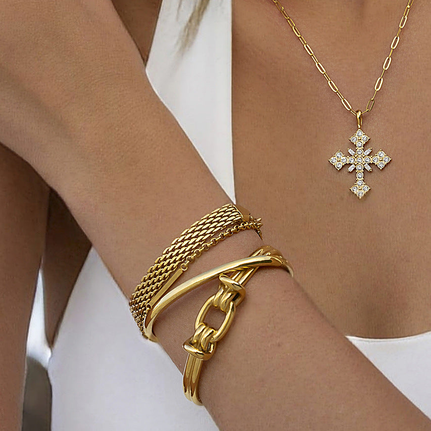 Pulsera de acero inoxidable geométrica minimalista con baño de oro de 18 quilates para mujer