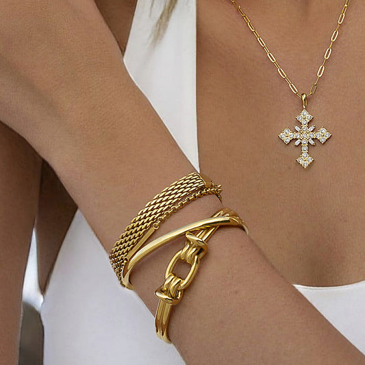 Bracciale Geometrico Minimalista da Donna in Acciaio Inossidabile con Placcatura in Oro 18K