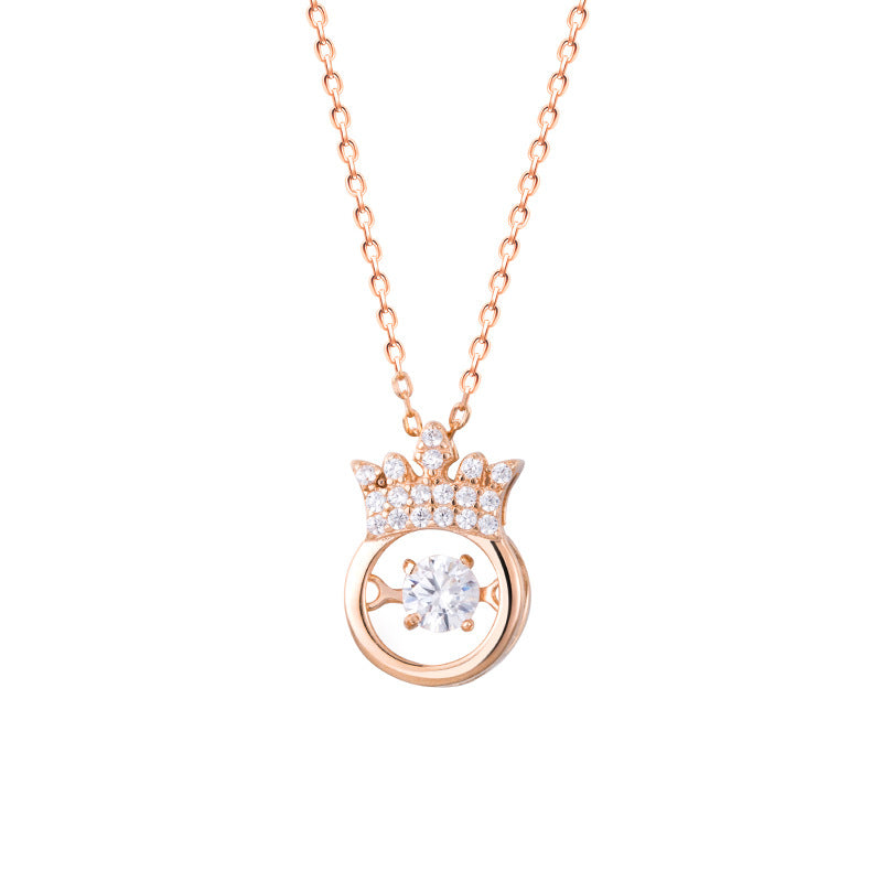 Affascinante collana in acciaio al titanio a forma di corona con intarsio di strass per donna, catena minimalista per clavicola