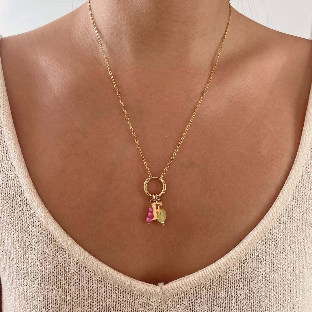 18K Gold Plated Oval Acrylic Pendant Stainless Steel PVD Ball Chain Necklace Charm Bar