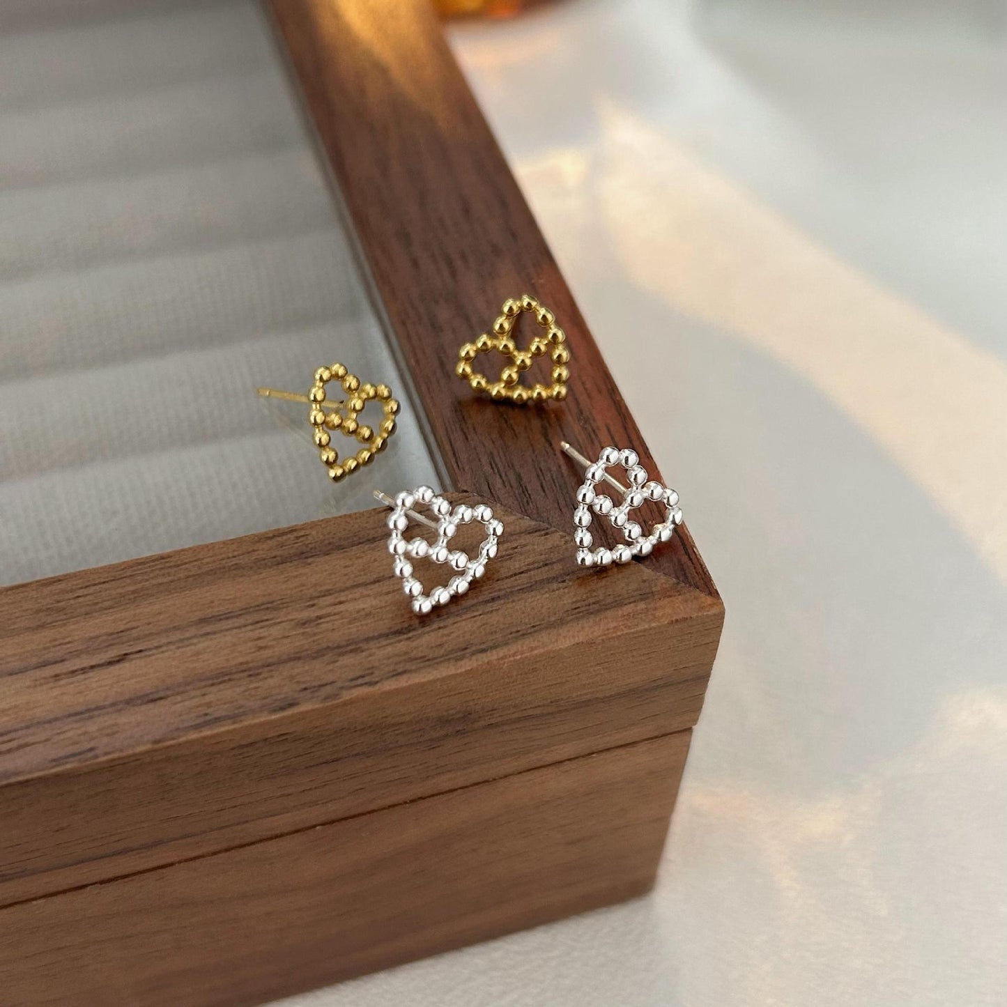 Minimalist Heart-Shaped 925 Sterling Silver Stud Earrings with Plated Finish, Sweet and Fresh Style