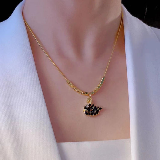 Minimalist Square Titanium Steel Snake Chain Necklace with Swan Pendant for Women, Lightweight Luxury Office Wear