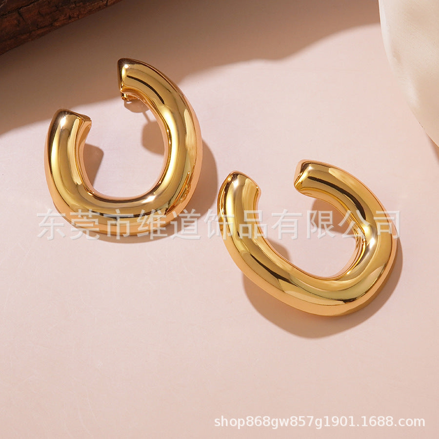 Sweet Streetwear Geometric Floral Polished Stainless Steel Earrings Gold