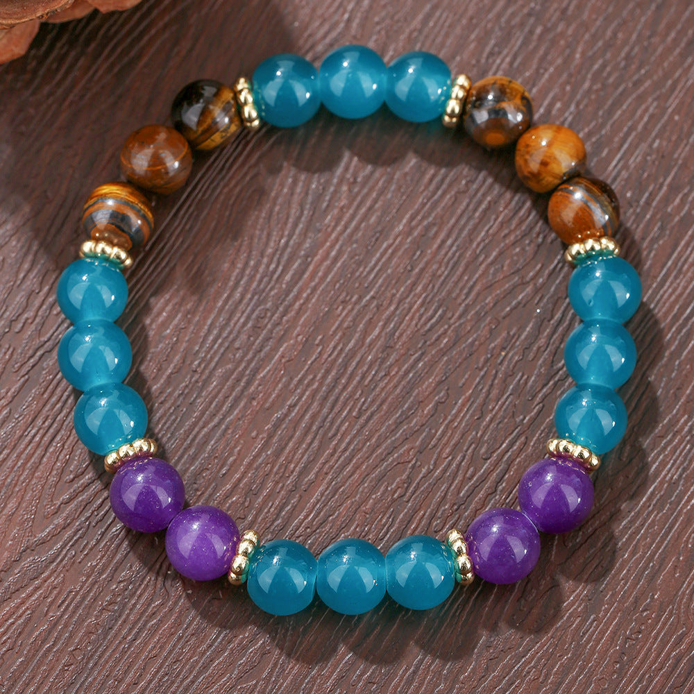 Round Natural Stone Beaded Bracelet with Green Aventurine and Black Agate for Unisex