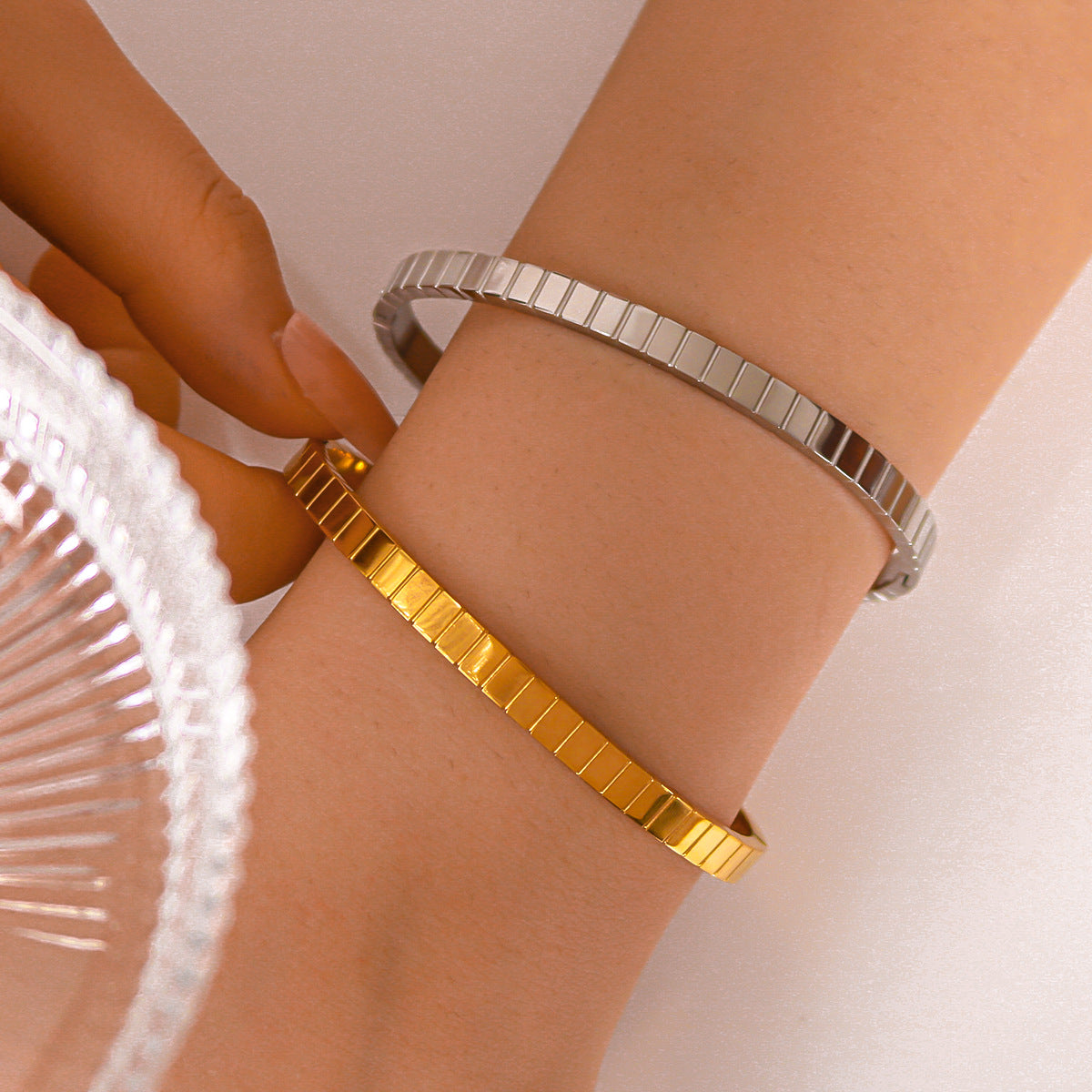 Minimalist Geometric Square Titanium Steel Bracelet with Plating Finish for Women