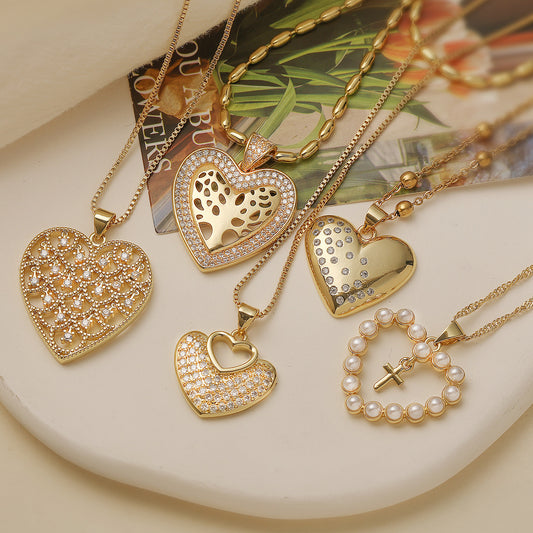 Collar con Colgante de Cobre en Forma de Corazón Minimalista con Baño de Oro de 18K y Circonitas para Mujer