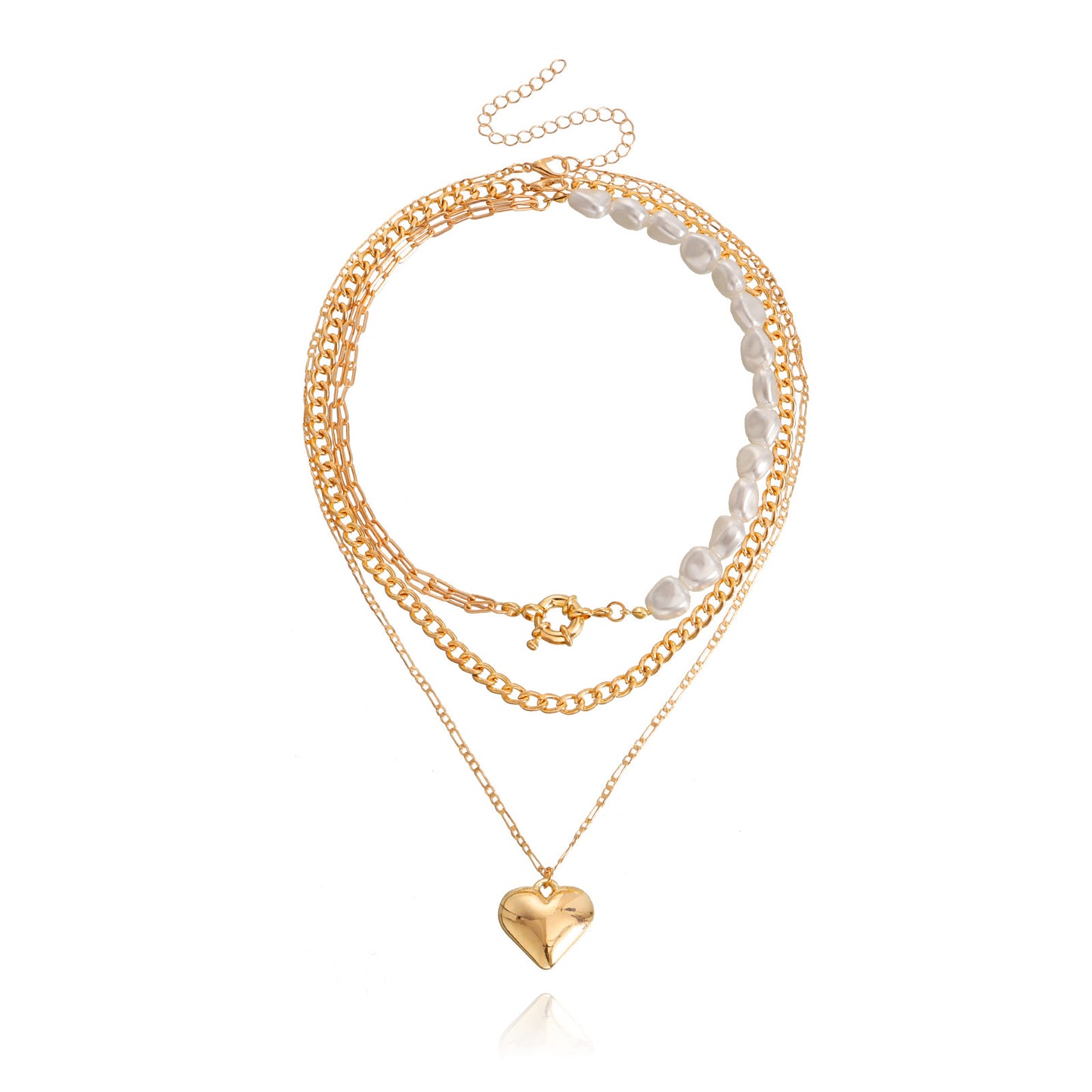 Minimalist Asymmetrical Pearl Heart Pendant Necklace for Women with Alloy Chain and Electroplated Finish