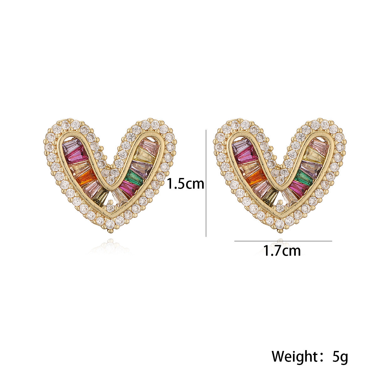 Fashion Minimalist Heart-Shaped Copper Earrings with 18K Gold Plating and Zircon Accents for Women
