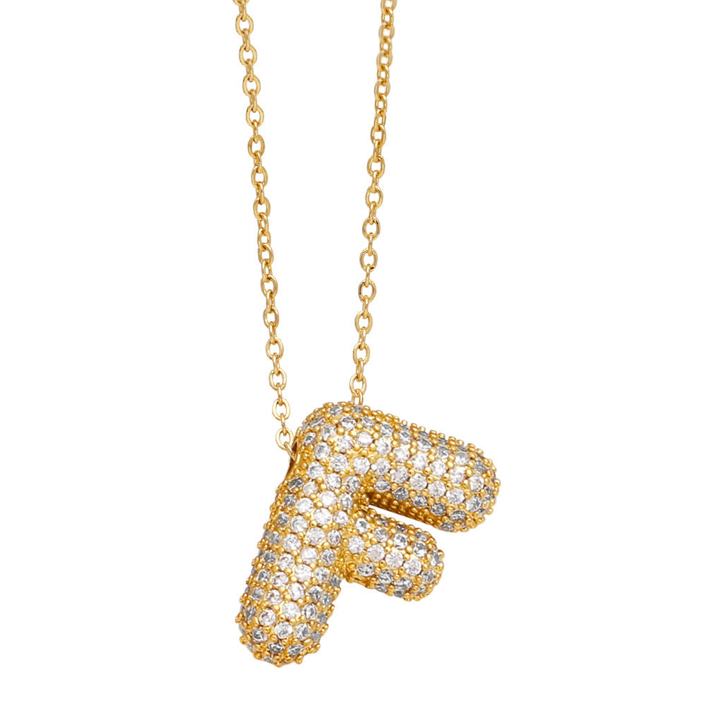 Minimalist Letter Brass Cubic Zirconia Plated Necklace Cable Chain Unisex