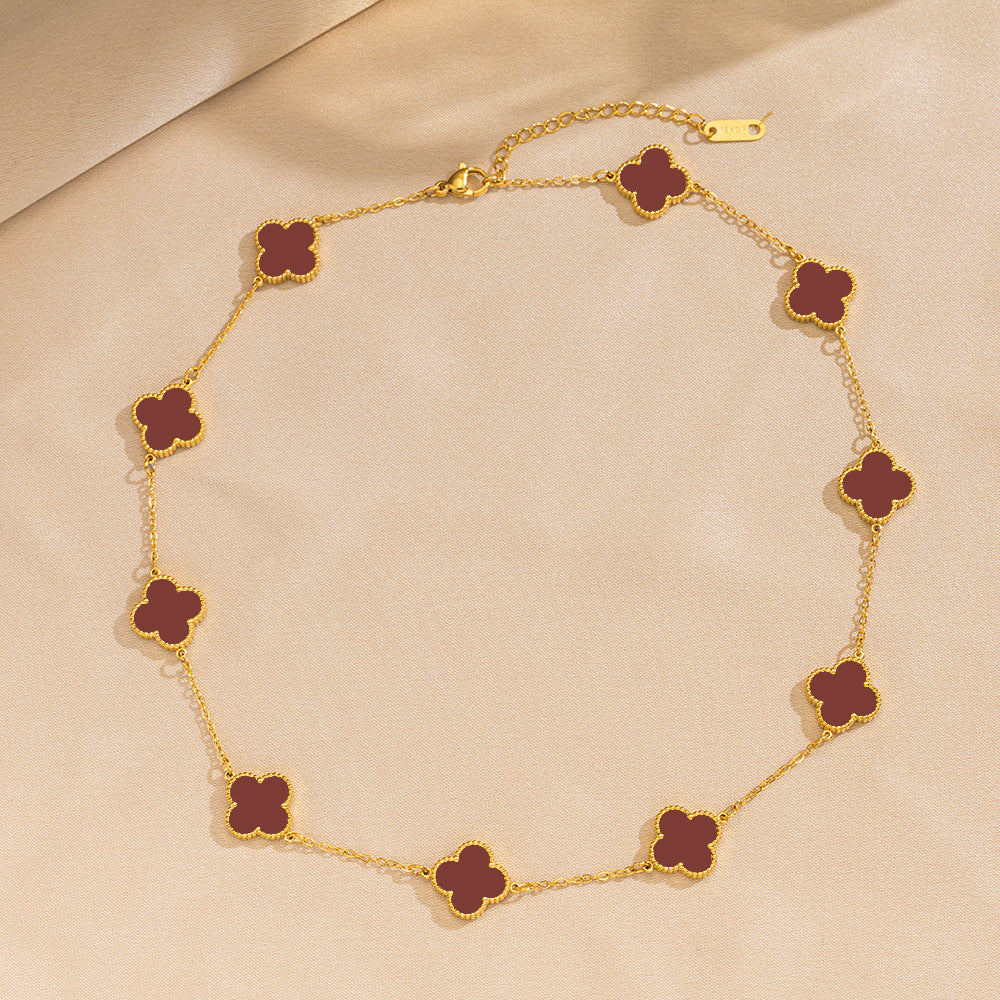 Luxury 18K Gold Plated Titanium Steel Four-Leaf Clover Double-Sided Shell Necklace for Women