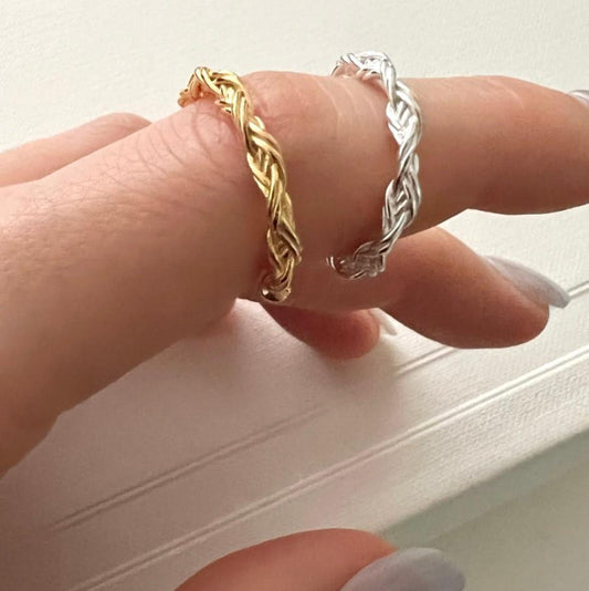 Anello da donna Minimalista Geometrico Intrecciato in Argento Fatto a mano Fascia in Argento Sterling S925 con Trama a Rete