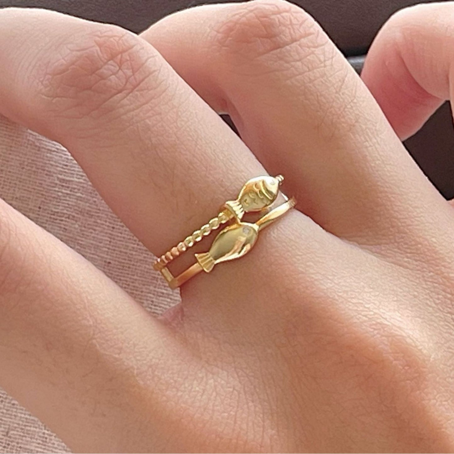 Anello Aperto da Donna Minimalista in Argento Sterling 925 con Pesce Animale