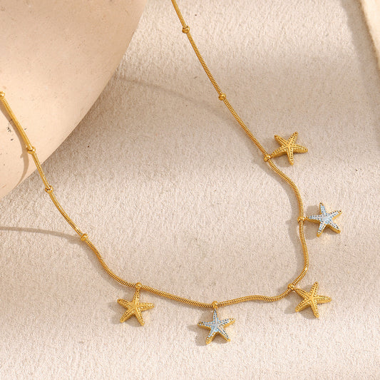 Collar con colgante de estrella de acero inoxidable a la moda con baño de oro de 18 quilates para mujer