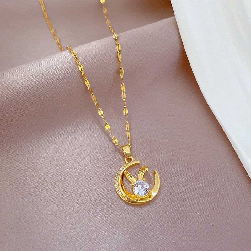 Collana con Pendente Coniglio Minimalista in Acciaio Inossidabile con Design Circolare Geometrico per Donna e Uomo