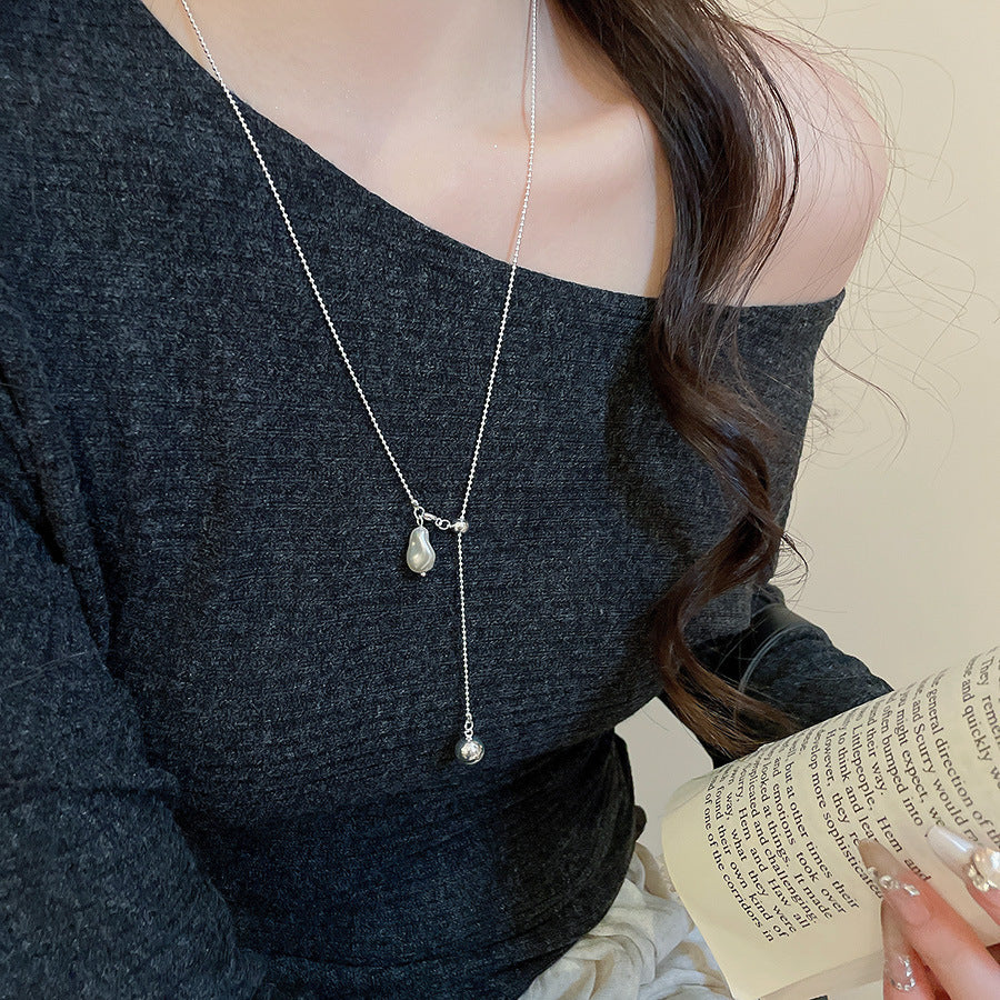 Collana con ciondolo geometrico minimalista in rame placcato da donna, catena maglione di lusso leggera
