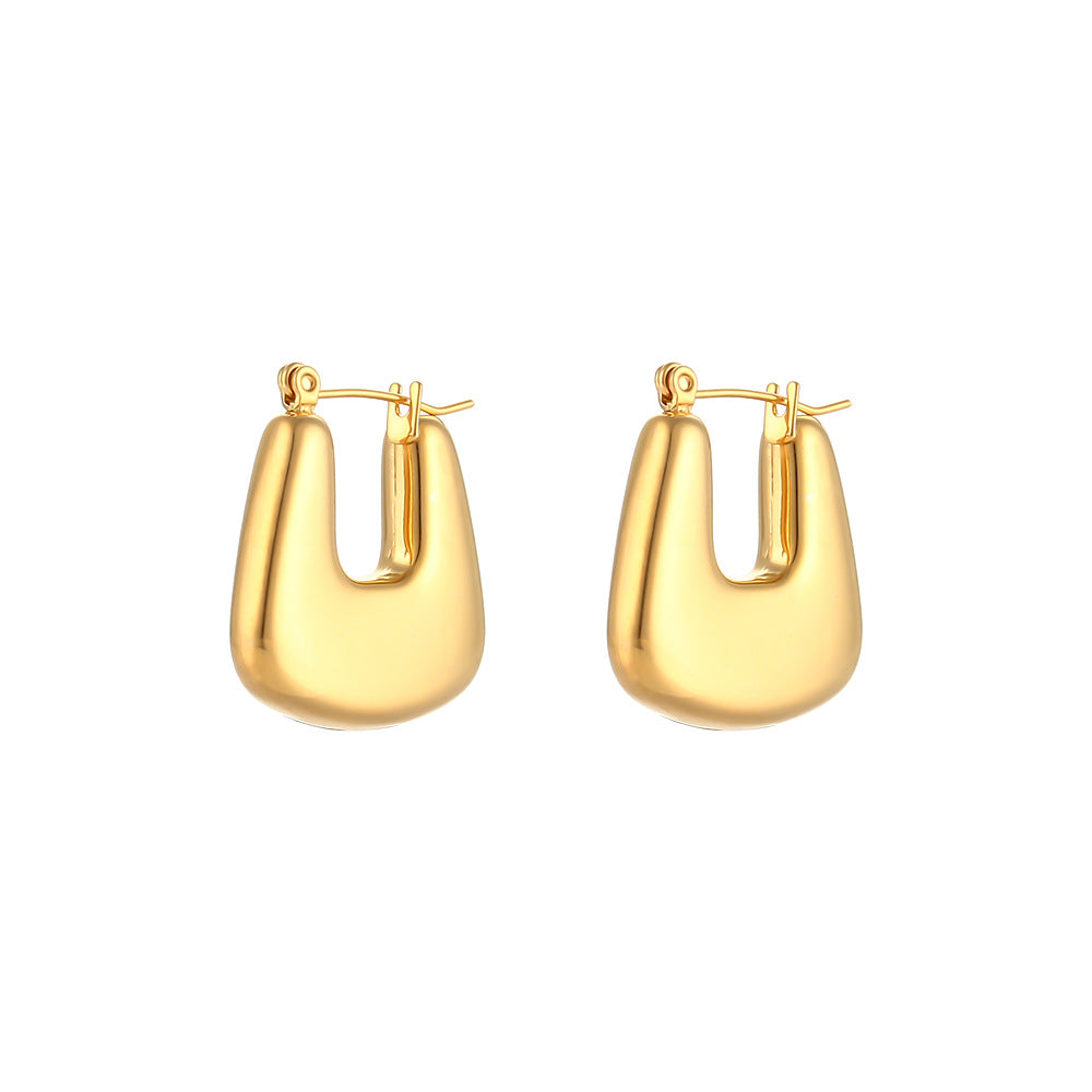 Minimalist Geometric Stainless Steel Hoop Earrings with 18K Gold Plating for Women
