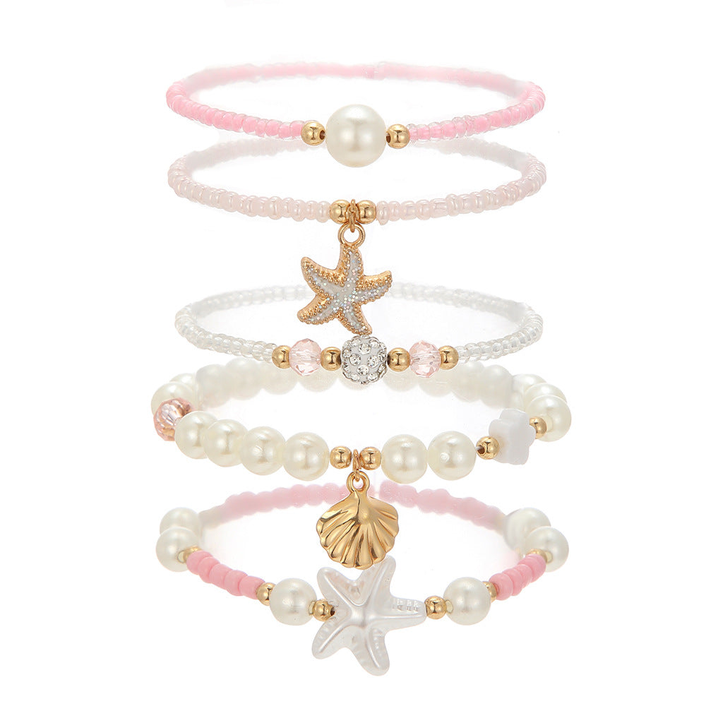 Sweet Handmade Glass Geometric Starfish Scallop Bracelet for Women