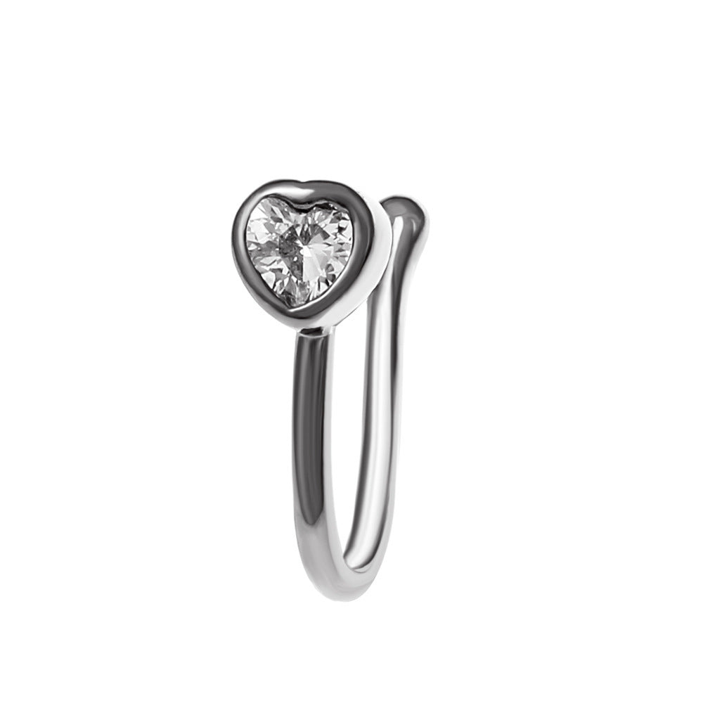 Clip per il naso a forma di U con stella e cuore placcata in rame vintage con zirconia cubica