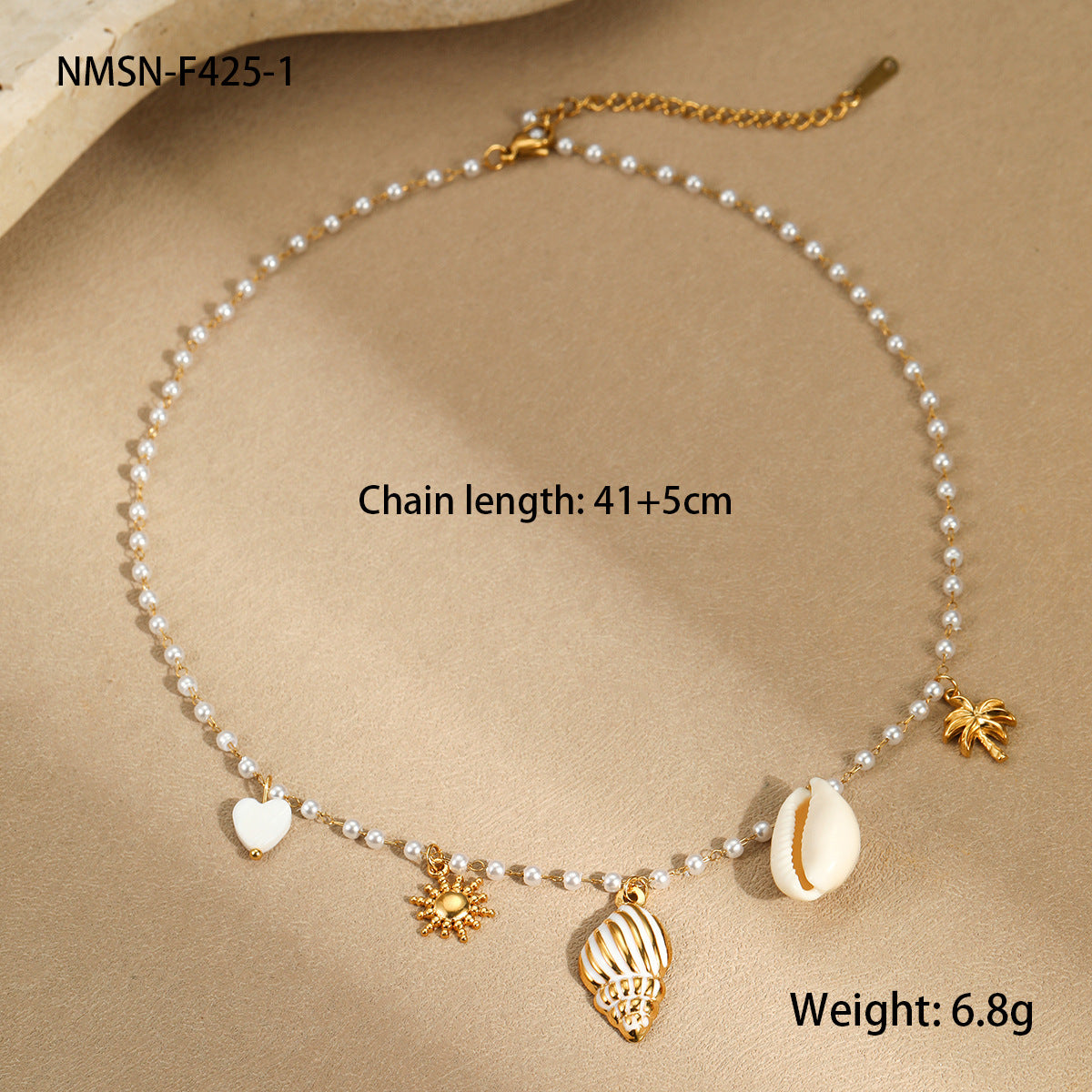 Elegante collar de acero inoxidable con colgante de concha de inspiración francesa, diseño oceánico y acabado chapado para mujer