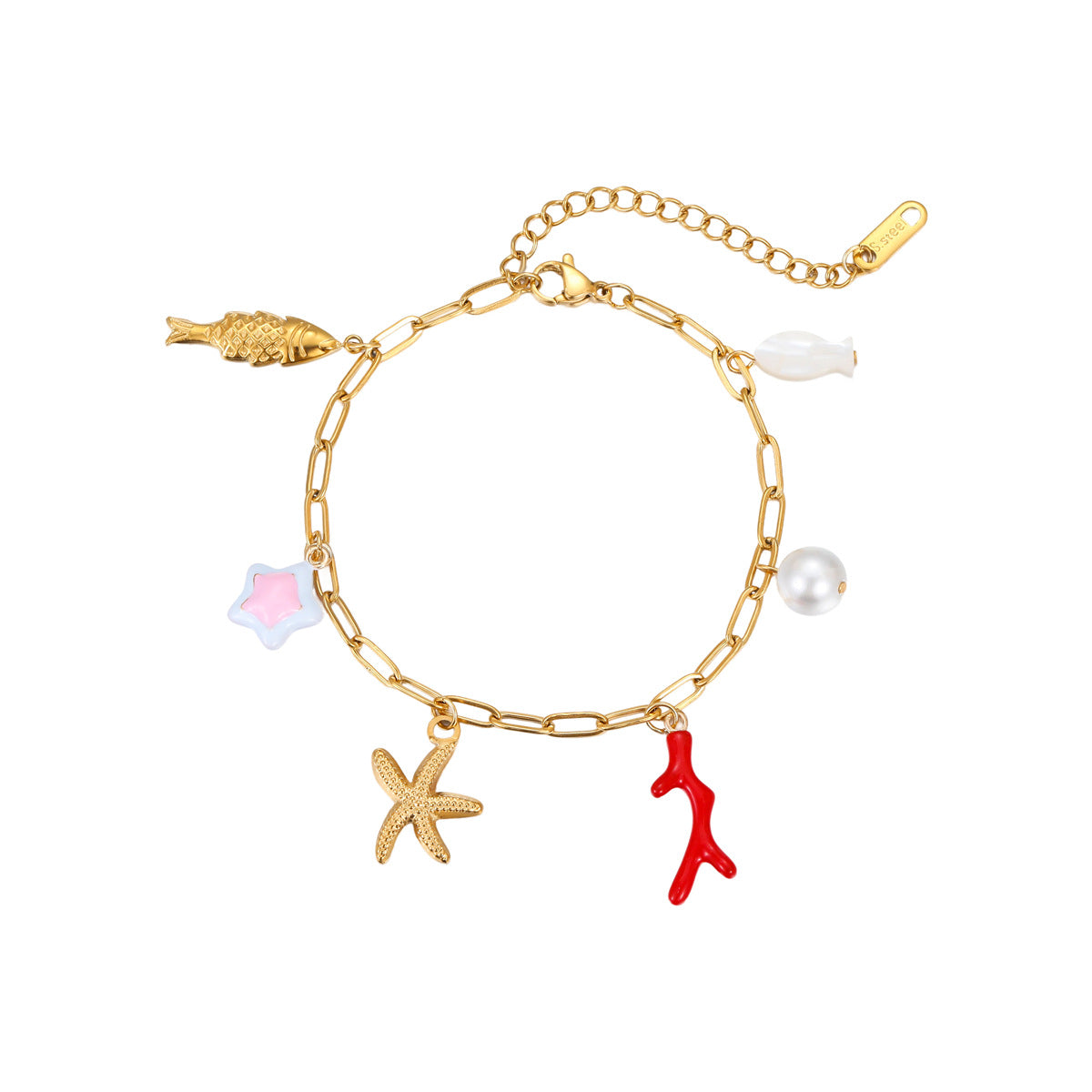 Bracciale con ciondolo a stella marina a tema oceano alla moda in acciaio inossidabile placcato oro 18 carati da donna