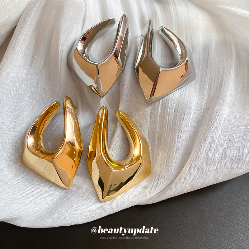 Orecchini a perno geometrici in lega placcata oro stile lussuoso con perni in argento 925 per donna, design quadrilatero irregolare, alla moda ed eleganti per tutti i giorni