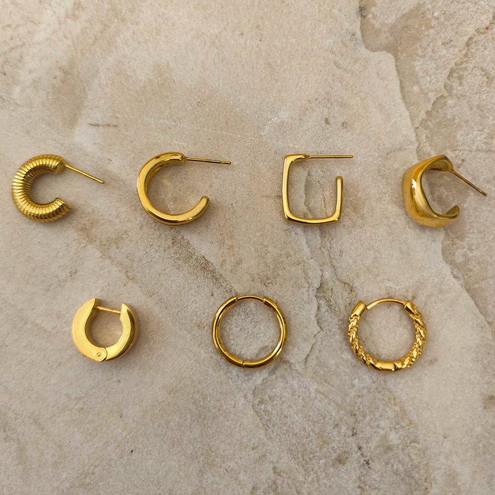 Orecchini geometrici in acciaio inossidabile con finitura placcata per donna, orecchini a lobo minimalisti di lusso