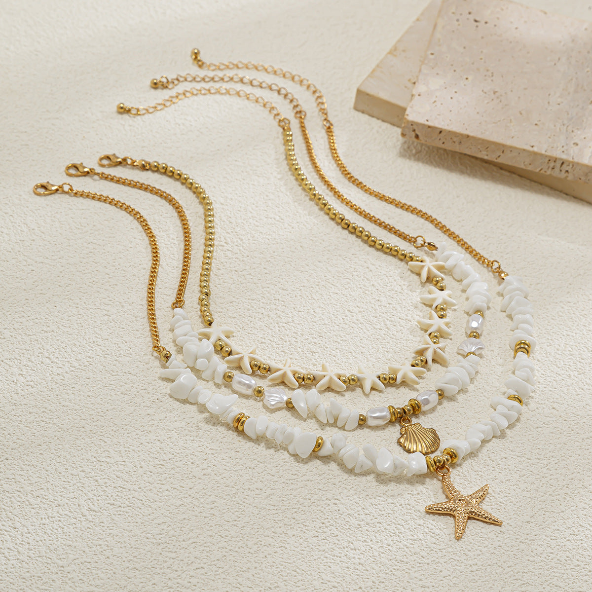 Bohemian Multi-layer Alloy Star and Imitation Pearl Necklace for Women