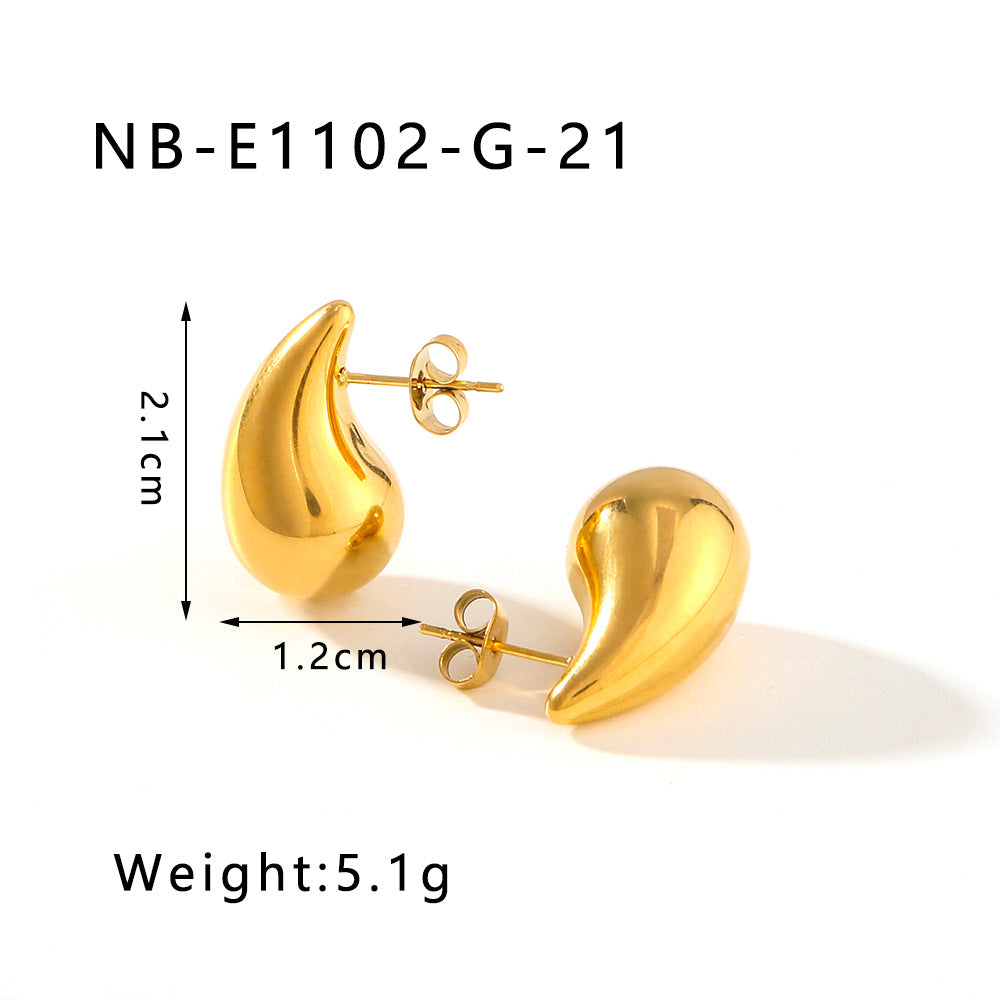 Orecchini da donna minimalisti in acciaio inossidabile cavi a forma di goccia d'acqua placcati in oro 18 carati