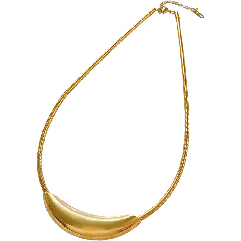 Geometric Oval Curved Tube Titanium Steel Plated Choker Necklace for Unisex