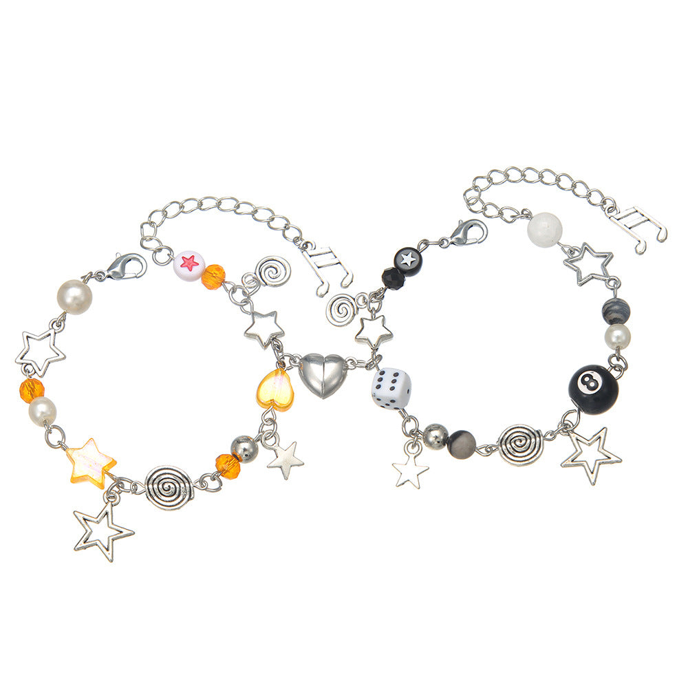 Punk Geometric Star Moon Cat Hollow Bracelet for Women and Men