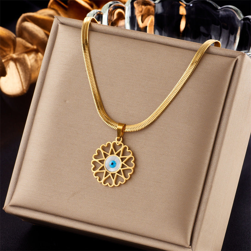 Minimalist Geometric Hollow-Eye Snake Chain Necklace in Titanium Steel with Plated Finish