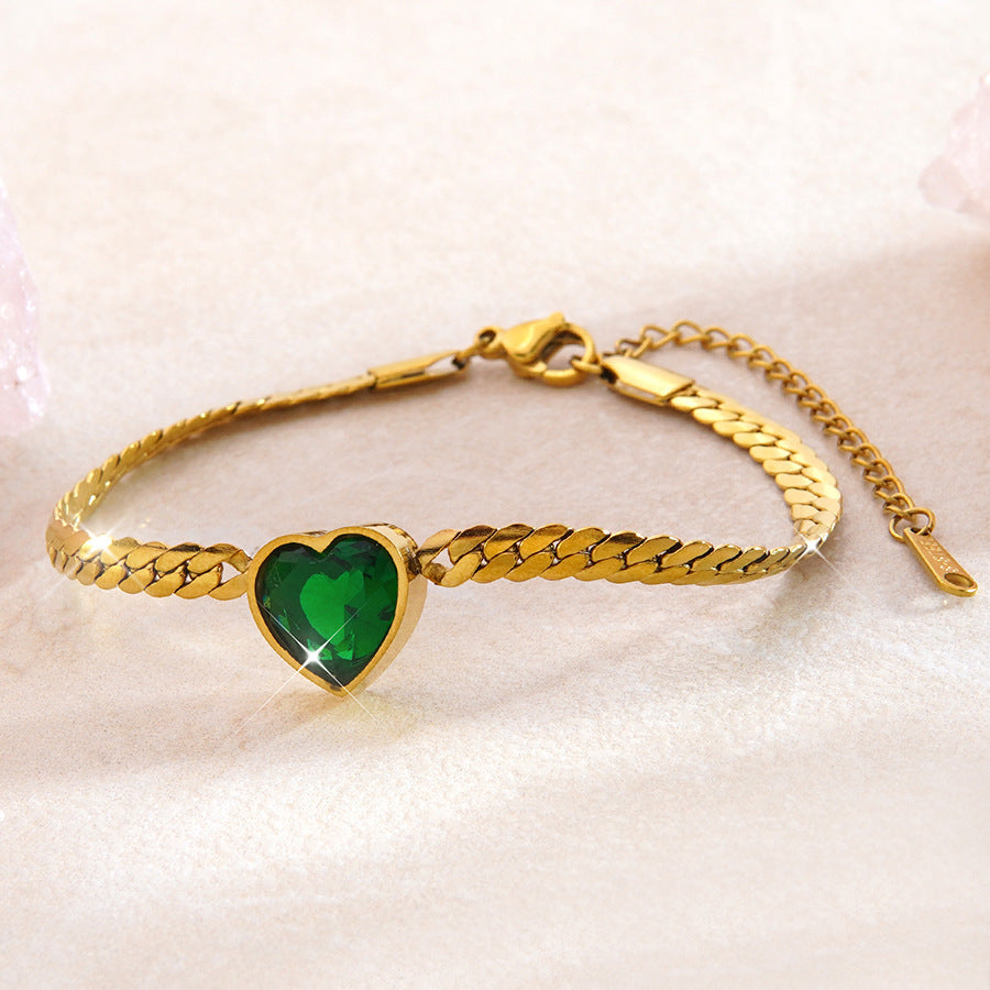 Bracciale a cuore di lusso in acciaio inossidabile con zirconia cubica placcata per donna